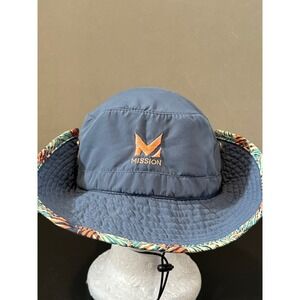 Mission Cooling Boonie Hat Blue Tropical Palm Print Adjustable Sun Bucket Hat